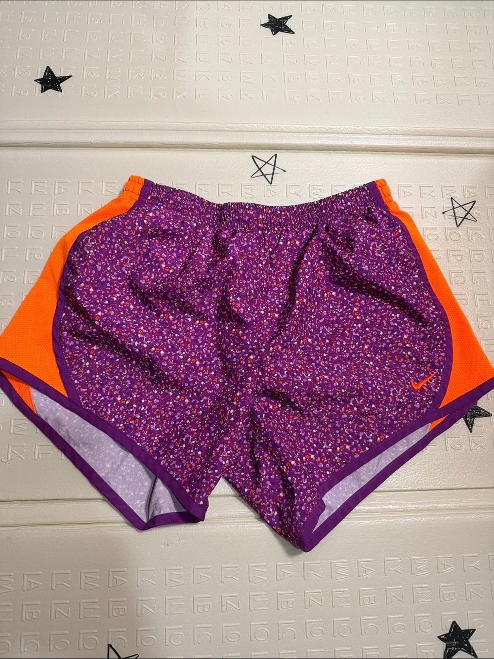 Nike Purple Floral Athletic Shorts with Orange Side Panels xs/s